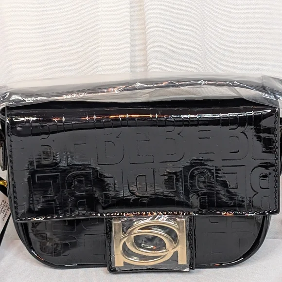 Bebe Alexander Black Patent Shiny Crossbody Bag NWT - Picture 2 of 9